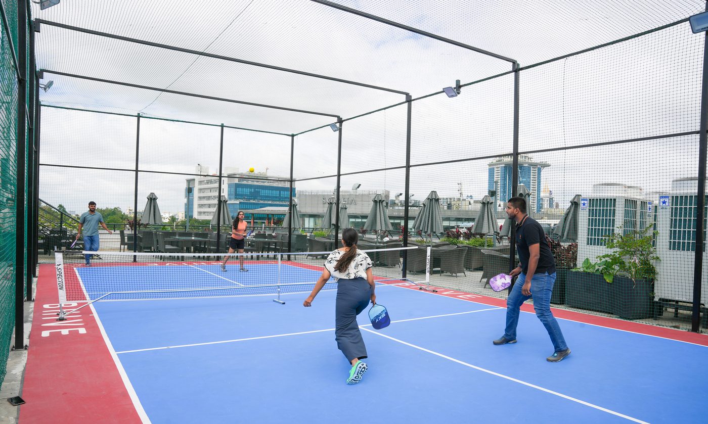 Rooftop pickleball court at a BHIVE campus