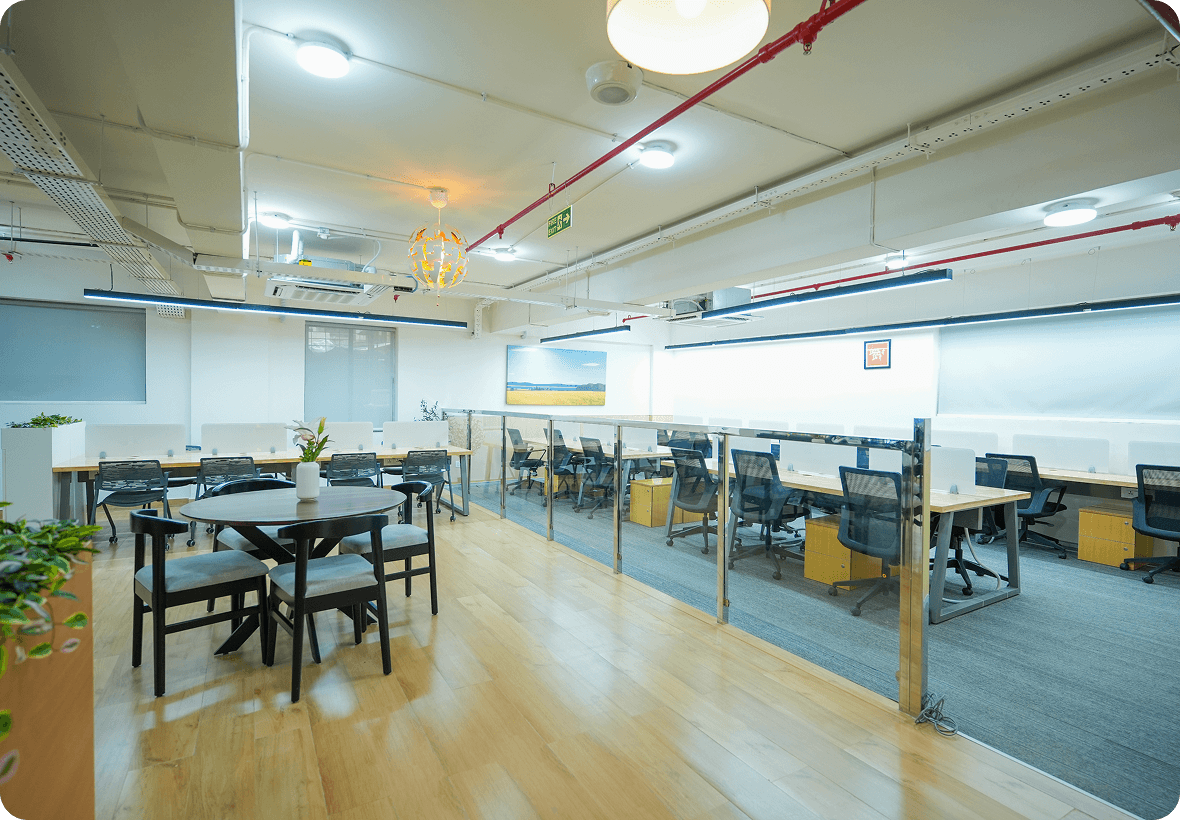 Executive cabins with glass partitions and dedicated desks at BHIVE Indiranagar