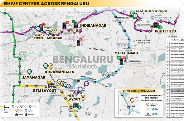 BHIVE centers map of Bengaluru