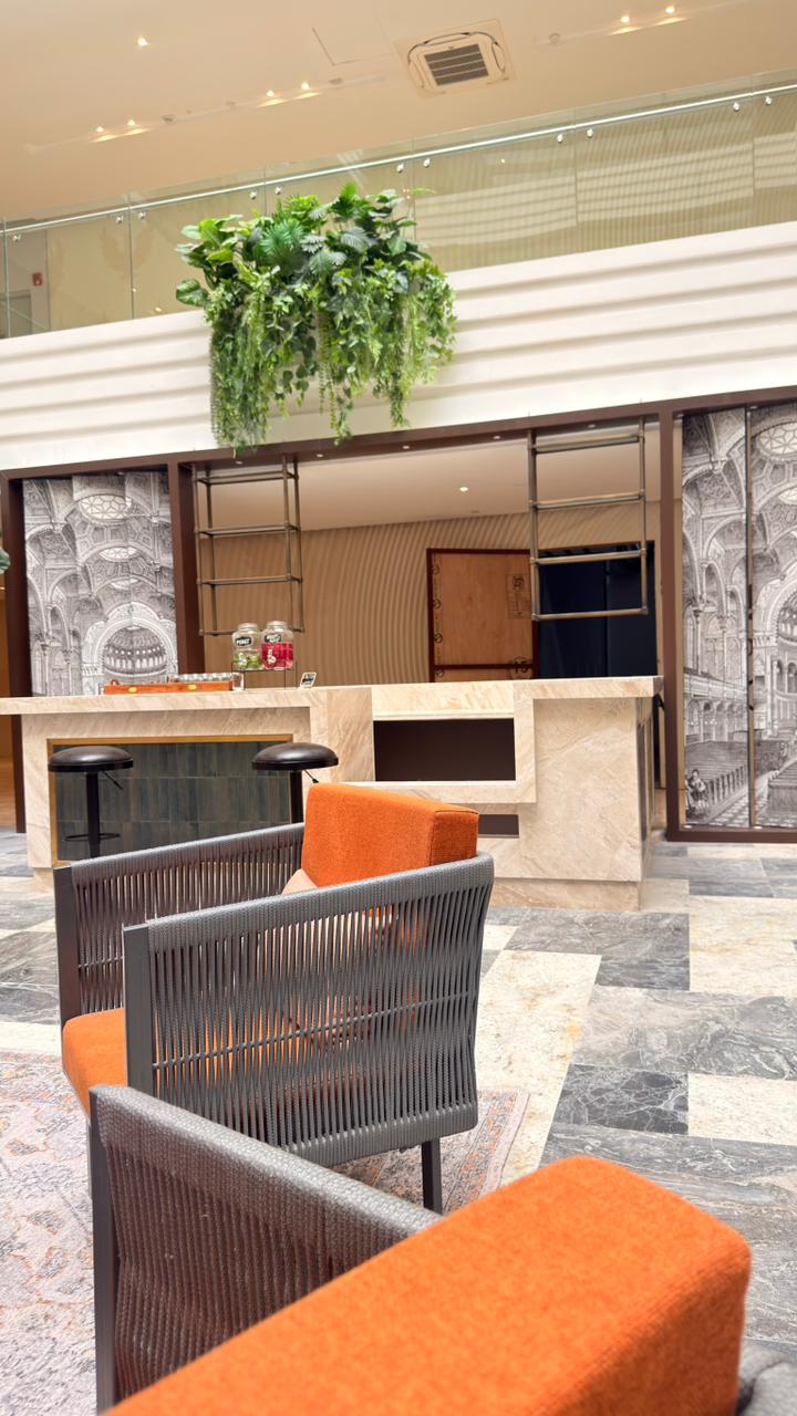 Lounge with orange sofas
