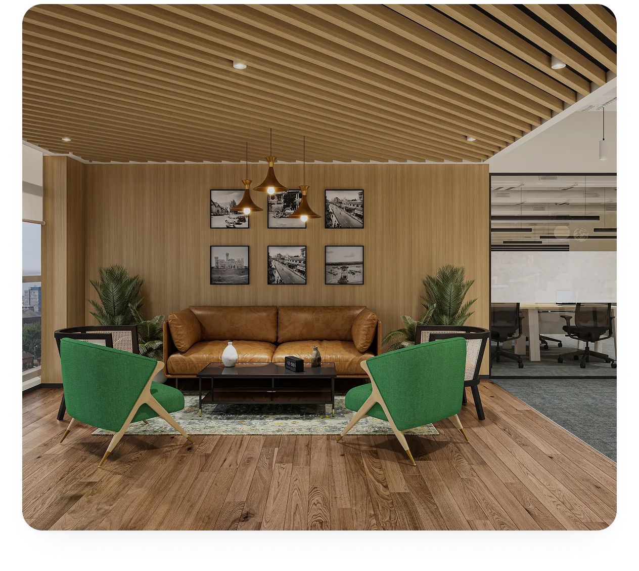 Executive cabin with premium seating and private workspace at BHIVE